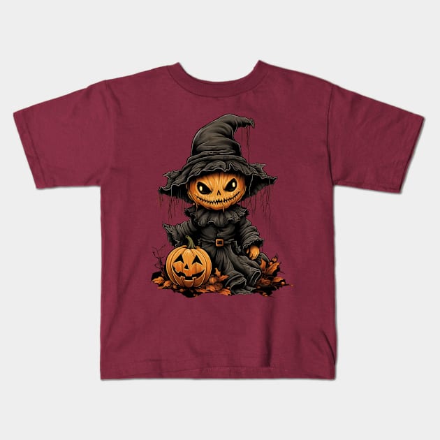 Evil Pumpkin Doll Halloween Kids T-Shirt by FrogandFog